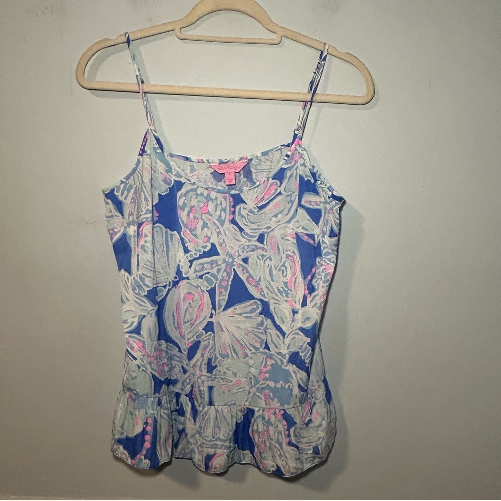 Lilly Pulitzer Bay Blue Into the Deep Coral Tank Top Size Small